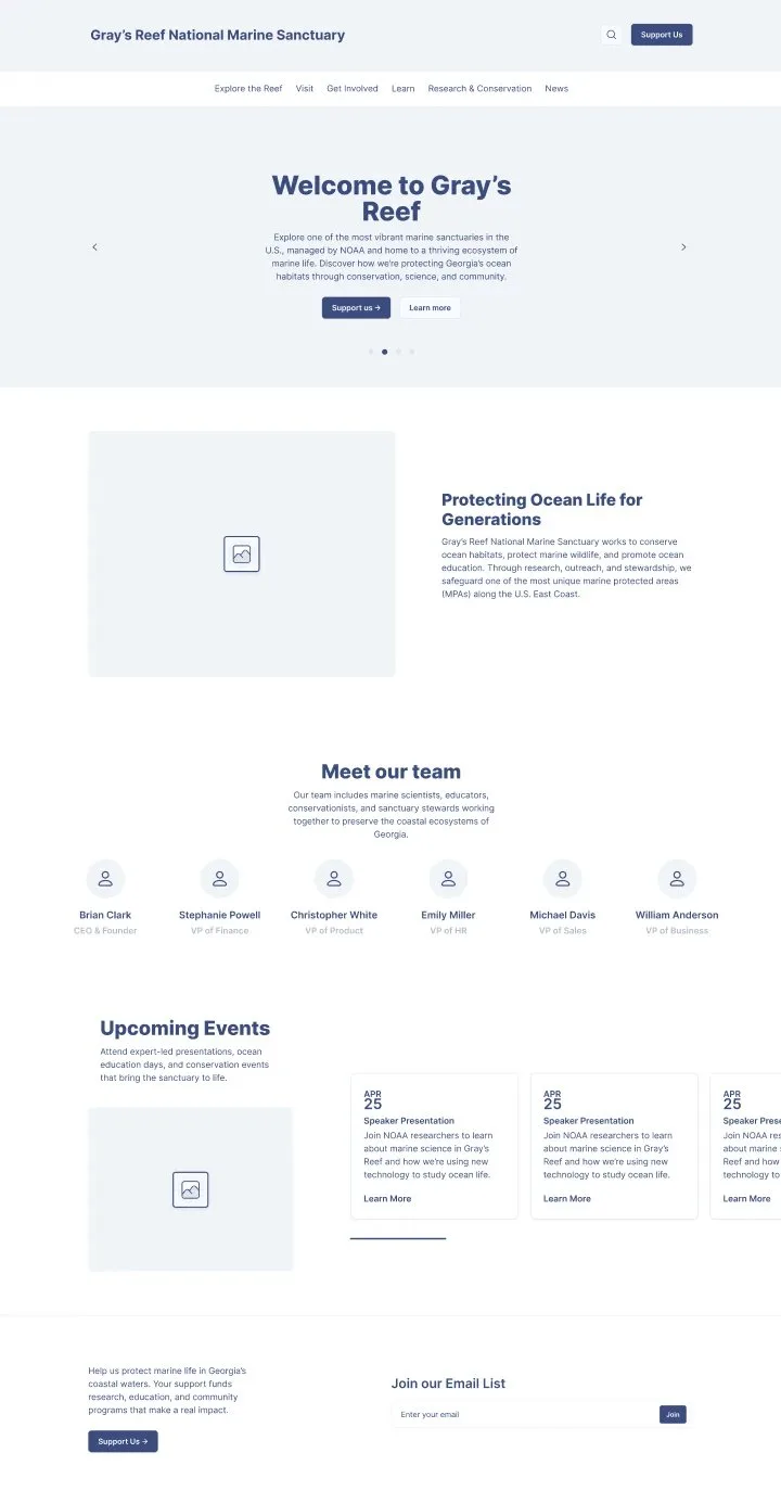 Wireframe direction B, split content and carousel homepage layout