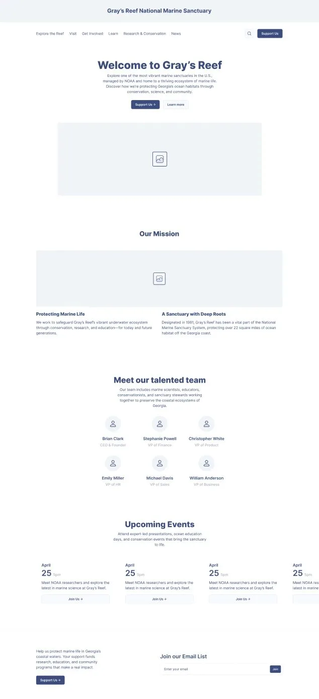 Wireframe direction A, hero-plus-mission homepage layout