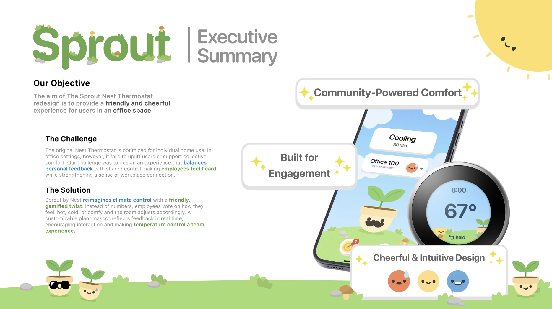 Sprout executive summary with the project objective, challenge, and solution